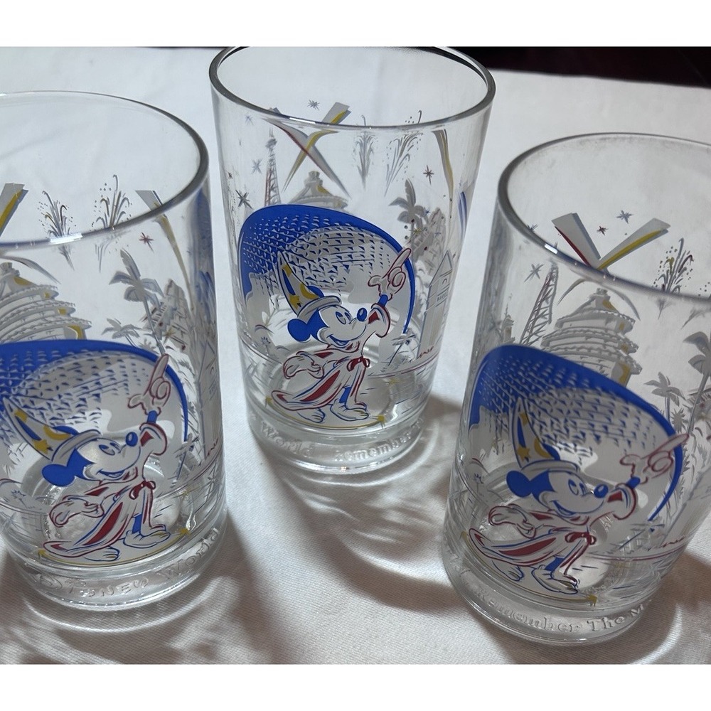 Set of 3 Disney Epcot Mickey Mouse Glasses Commemorative Souvenir‎
